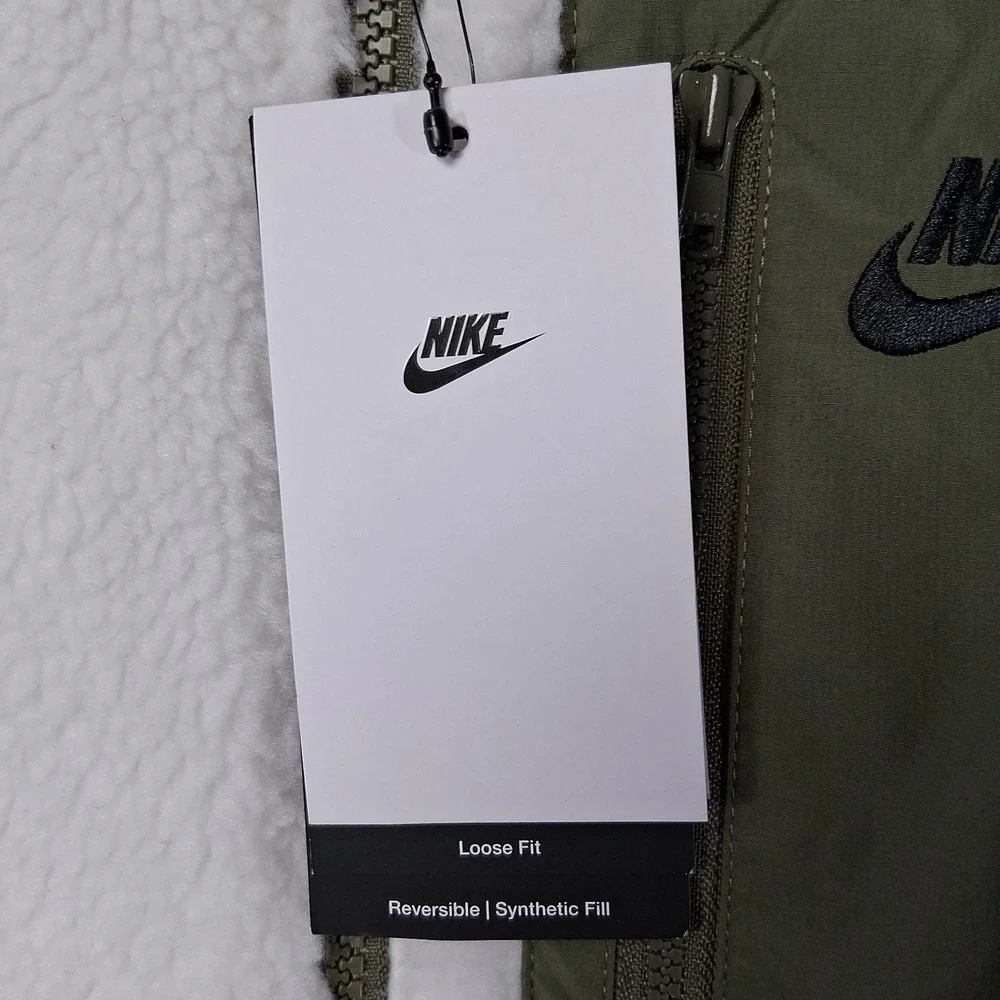 New Nike Club Reversible Winterized Vest Men XL Olive Green White Sherpa